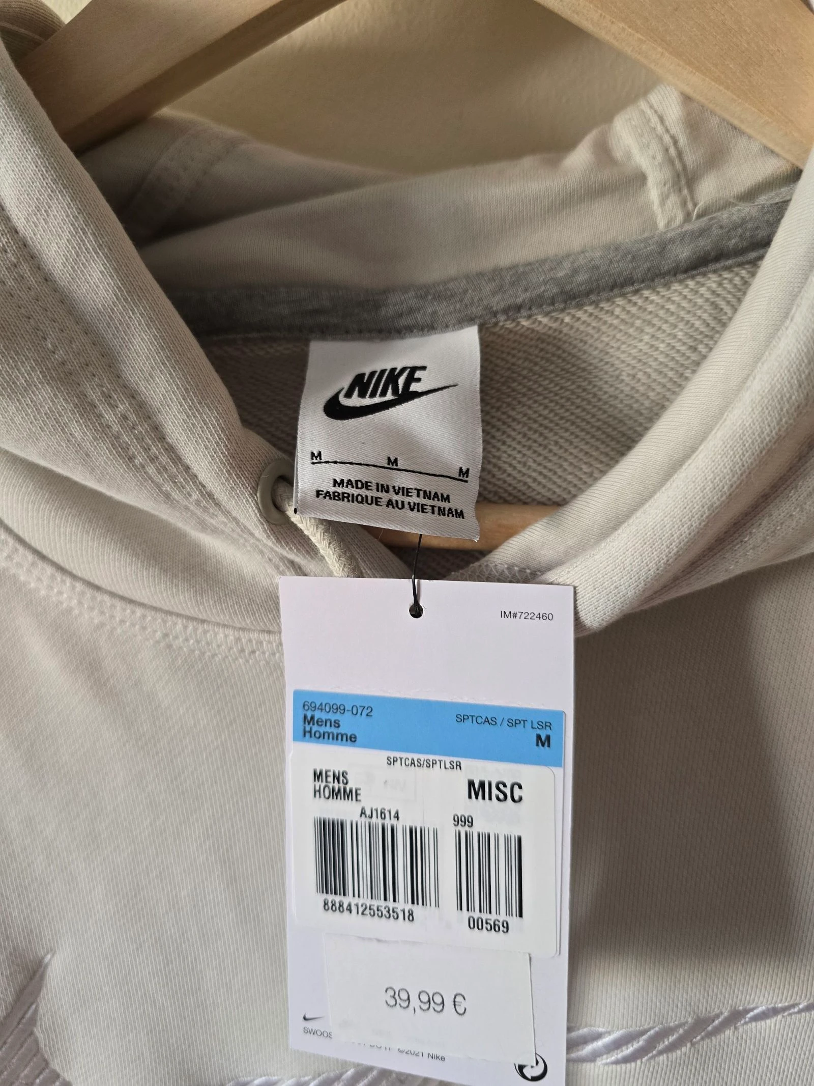 Nike Beige hoodie met capuchon en geborduurd logo - Maat M (Nieuw met labels) – photo 7